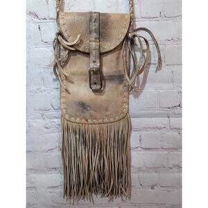 Bed Stu Leather SANDY LANE II Fringe Oat Cream Crossbody Bag Distressed